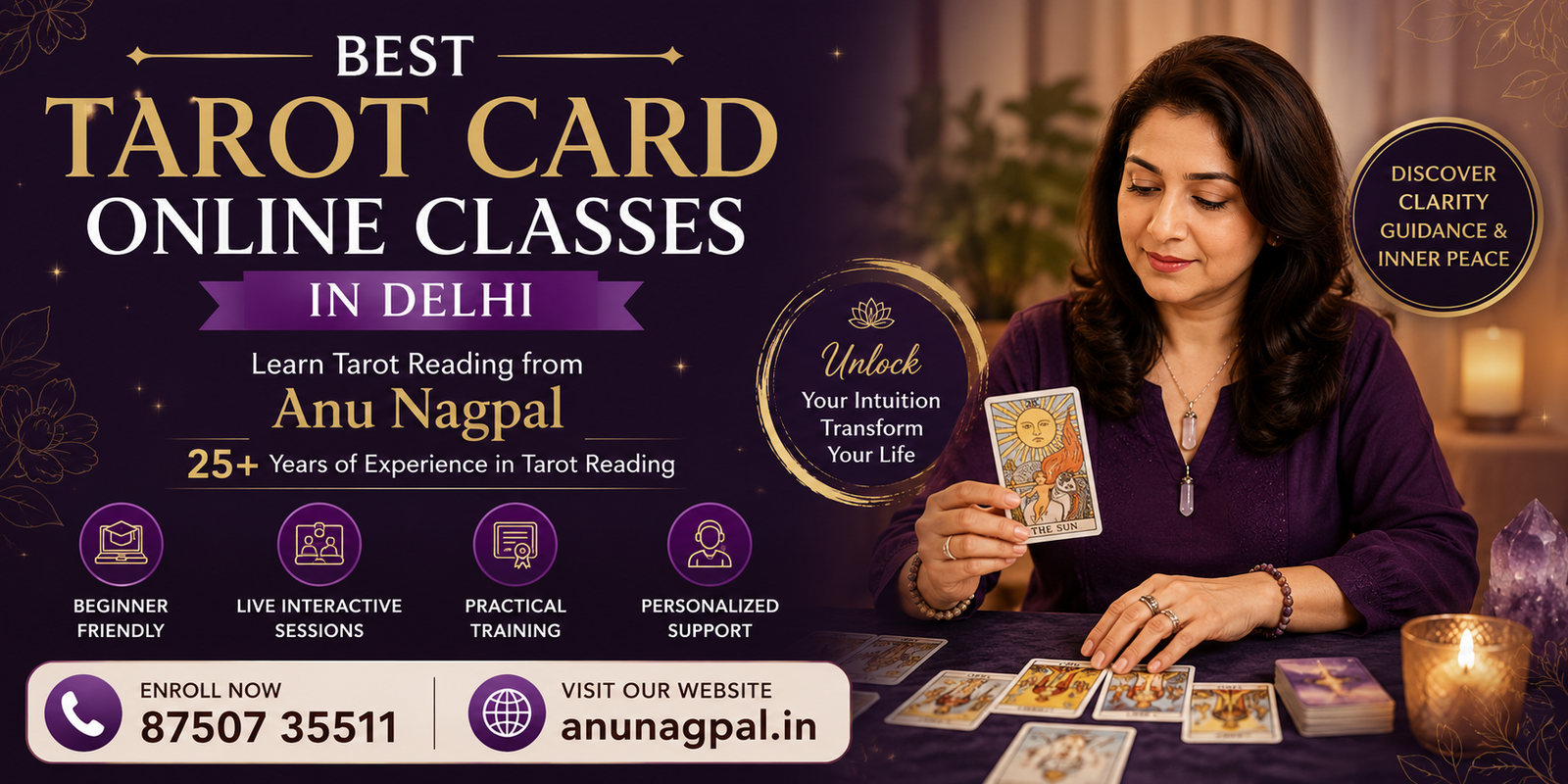 Best Tarot Card Online Classes in Delhi by Anu Nagpal with 25+ years of Tarot reading experience.