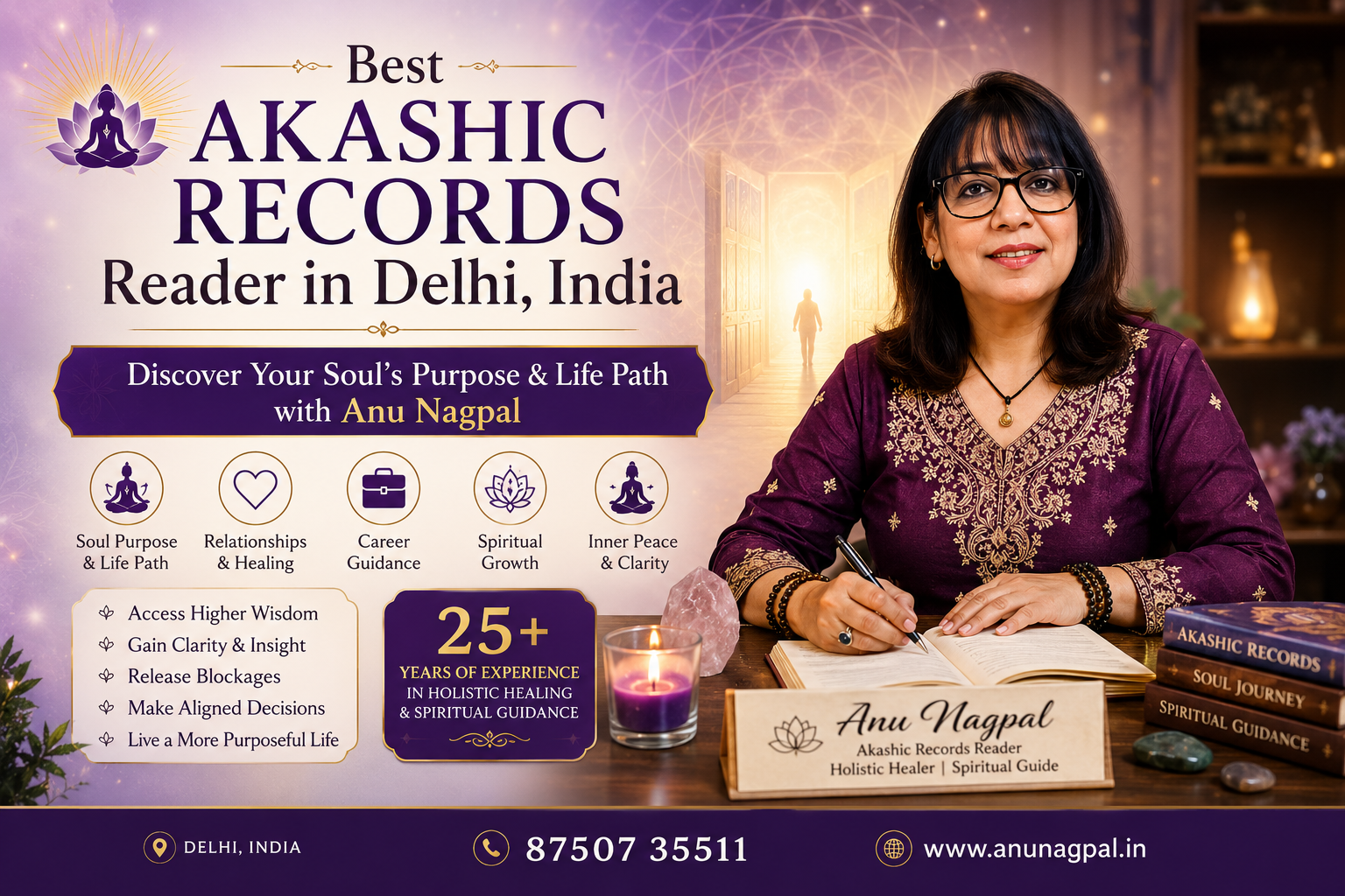 Best Akashic Records Reader in Delhi, India by Anu Nagpal offering personalized spiritual guidance, soul purpose insights, and holistic consultations.