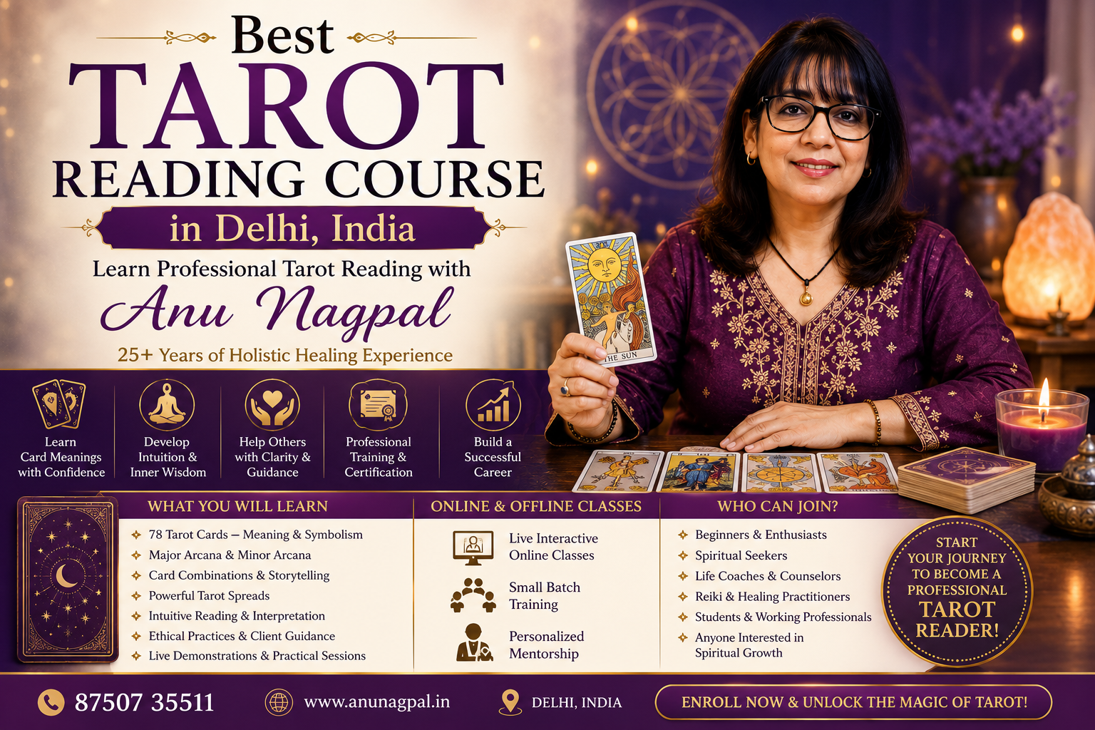 Best Tarot Reading Course in Delhi, India by Anu Nagpal with practical Tarot training and professional mentorship.