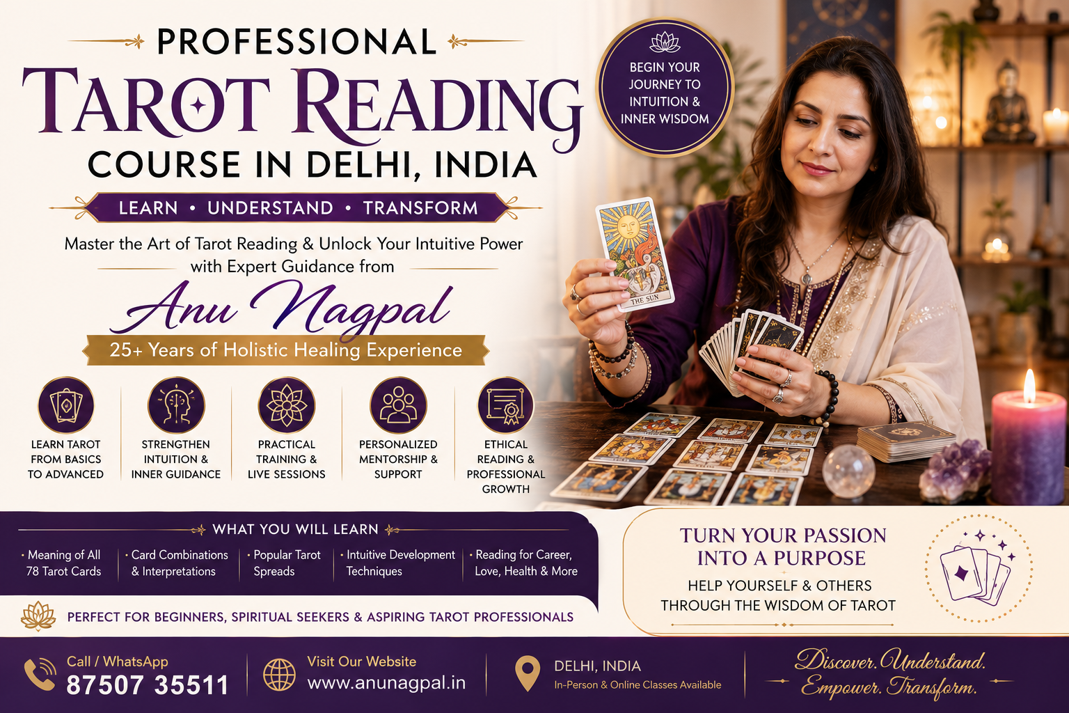 Professional Tarot Reading Course in Delhi by Anu Nagpal with 25+ years of holistic healing experience.
