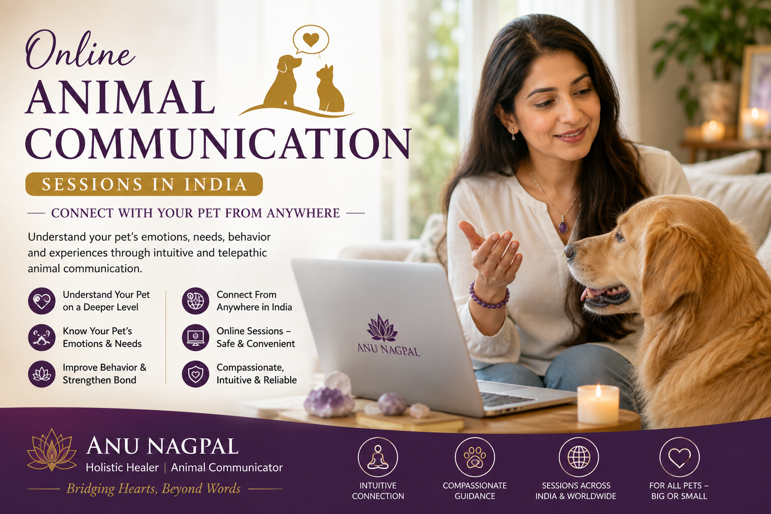 Online animal communication session in India with Anu Nagpal for telepathic connection with pets