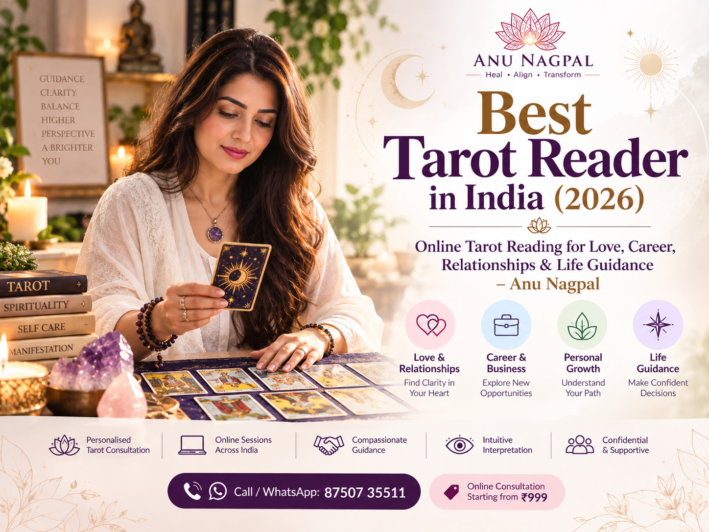 Best Tarot Reader in India – Anu Nagpal offering online Tarot reading for love, career, relationships and life guidance.